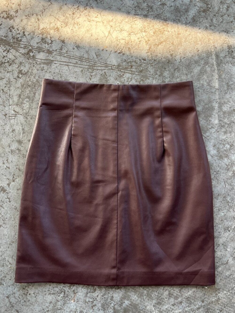 H&M Chocolate Brown Faux Leather Mini Pencil Skirt Women's Size 6